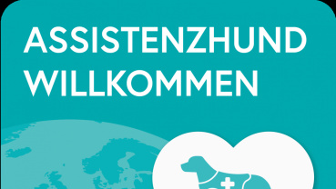 Aufkleber der Kampagne "Assistenzhund Willkommen" (Quelle: Pfotenpiloten e.V.) Image