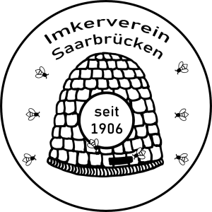Bienenkorb schwarz auf weißem Hintergrund umgeben von Bienen. In der Mitte "Seit 1906" Bienenkorb schwarz auf weißem Hintergrund umgeben von Bienen. In der Mitte "Seit 1906"